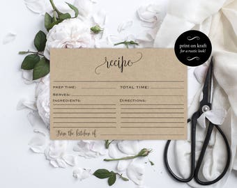 Bridal Shower Recipe Card - DIY Recipe Cards - Printable Recipe Card - Kraft Recipe Card Printable - Downloadable wedding #WDH301_18
