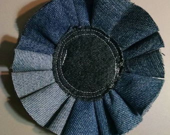 Amazing Large Recycled Denim Brooch- Flower Made from upcycled jeans- Eco-friendly Corsage- Pin to anything!