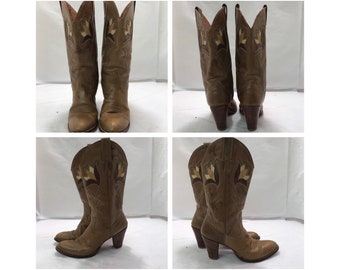 Vintage 80's Dan Post Stacked Heel Floral Cowgirl Boots sz: 8 Narrow