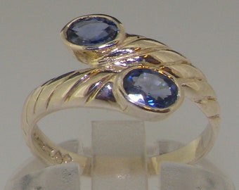 High Quality 18k White Gold Natural Sapphire womens Band Ring - Customizable 9K,10K,14K,18K, Yellow, Rose or White Gold or Platinum