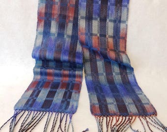 Handwoven Tencel Scarf, Lavender Scarf, Woven Scarf, Tencel Scarf, Handwoven Scarf, Hand-dyed Scarf, Silver Scarf (#17-16B)