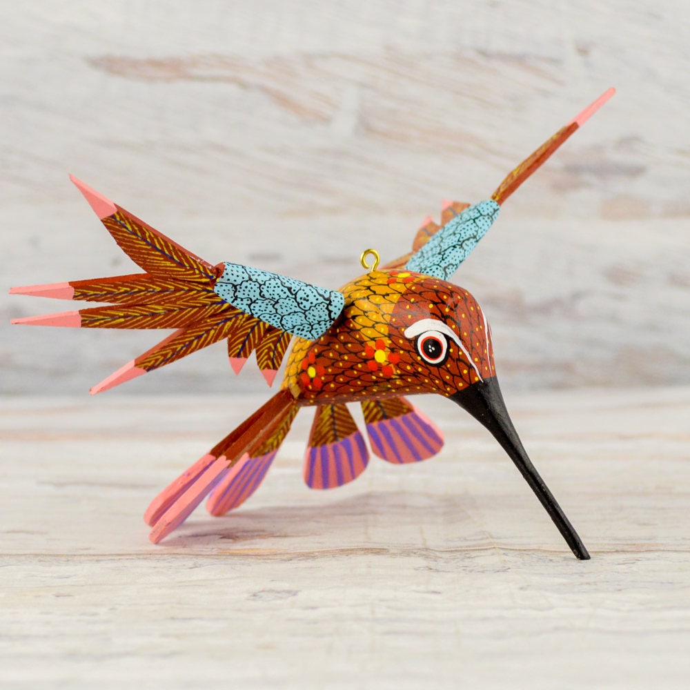 A1351 Hummingbird Alebrije Oaxacan Wood Carving Painting