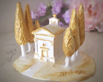 Vitaleta chapel/Tuscany gift/church miniature/shabby chic/white and gold/tuscany wedding/Vitaleta church/Siena countryside/country church