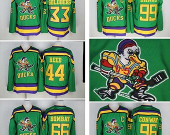 90s Reworked Mighty Ducks Movie Custom Hockey Jersey Green, Banks, Conway, Reed, Bombay, Goldberg, Kariya, Selanne Mighty Ducks Jersey Green