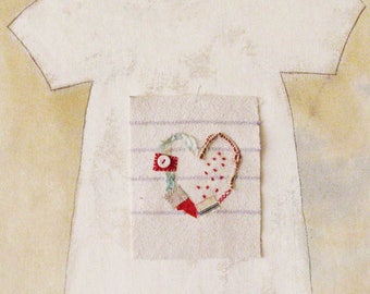 Small art quilt, prim style, heart, hand stitched, love