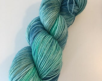 Hand Dyed Sock Yarn, Tonal Sock Yarn, Seaside Hand Dyed Yarn, Greens and Blues