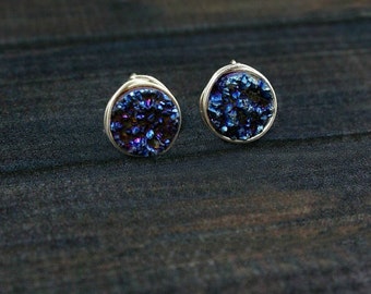 Druzy Earrings, Druzy Stud Earrings, Bridesmaid Earrings, Minimalist Earrings, Stone Earrings, Druzy Studs, Royal Blue, Sapphire, Navy Blue