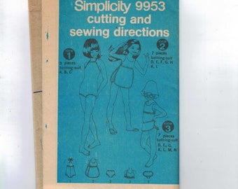 1970s Vintage Sewing Pattern Simplicity 9953 Girls One Two Piece Swimsuit Bathing Suit Size 4 Breast 22 1970s UNCUT NO ENVELOPE