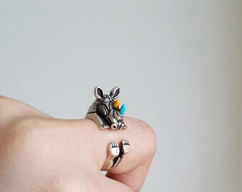 Rhino ring, Custom Colored Animal Wrap ring, Birthday Gift