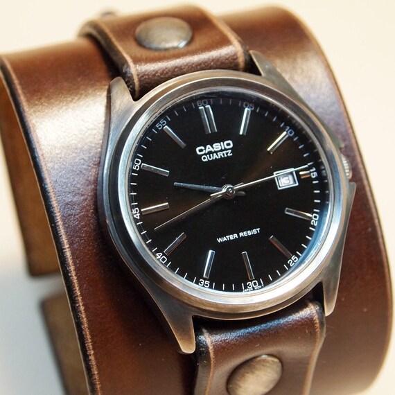 Leather cuff watch Brown Nathan Drake style Uncharted 2 Unisex vintage watch Handmade for YOU in USA by Freddie Matara!