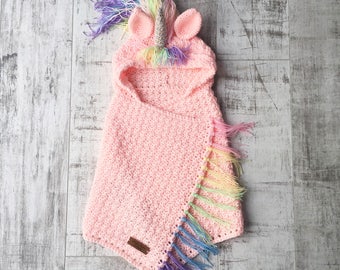 Hooded unicorn blanket PATTERN Rainbow Hair PDF Crochet Download