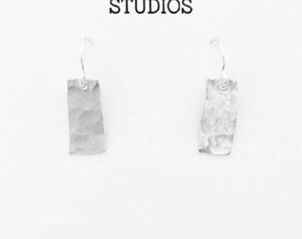 Small Silver Earrings, Hammered Silver Earrings, Silver Rectangle Earrings