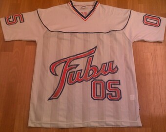 FUBU jersey, white vintage hip hop t-shirt of 90s hip-hop clothing, 1990s hip hop shirt, OG, gangsta rap, size L Large