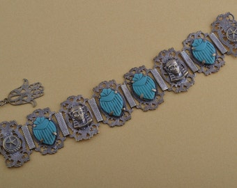 1950's Egyptian Scarab And Hamsa Bracelet (941i)