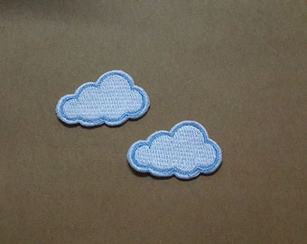 Set 2 pcs White Cloud Applique Embroidered Iron on Patch size 3.6 x 2.3 cm.