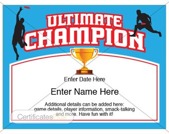 Ultimate Certificate, Ultimate Disc award, Ultimate Frisbee certificates, ultimate disc disc, ultimate disc bag, ultimate disc trophy