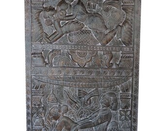 Vintage Carving Kamasutra Inspired by Khajuraho Hand Carved Wall Sculpture,  Barn Door Studio Eclectic Boho Shabby Chic Decor