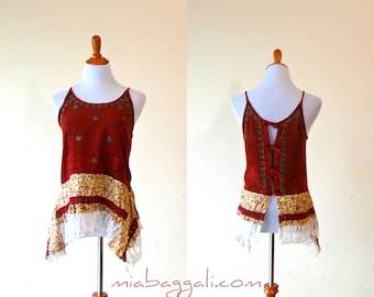 Size S-M ~ Sweetheart Batik & Lace Corset Back Tank Top Blouse ~ gypsy lagenlook handmade upcycled clothing boho chic hippie wearable art