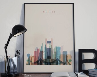 Manama Art Manama Watercolor Manama Multicolor Manama Wall Art Manama Wall Decor Manama Home Decor Manama Skyline Manama Print Bahrain