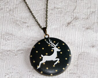 Deer Locket Necklace, Fawn Necklace, Woodland Jewelry, Animal Jewelry