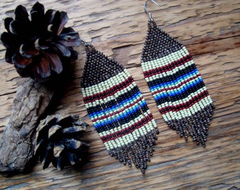 Clay Weaver..Beaded Fringe Earrings Native American Inspired