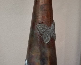 Tall Butterfly Raku Vase ready to ship