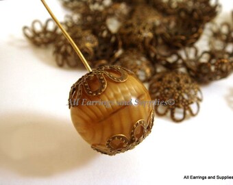 50 Flower Bead Caps Filigree Antique Bronze 13mm - 50 pc - F4013BC-AB50
