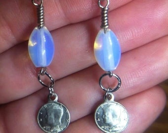 Opalite with coin charm earrings