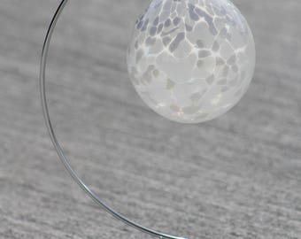 Hand Blown Glass Ornament - White on White Speckled