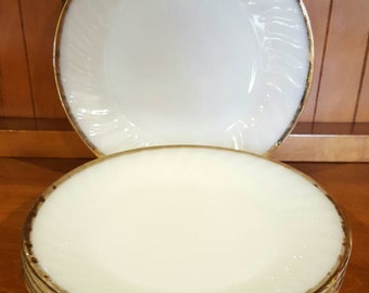 Vintage Fire King Milk Glass Plate and Saucer Set with Gold Trim