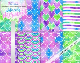 Mermaid scales digital paper, mermaid scales seamless patterns, watercolor mermaid printable, mermaid tail texture, mermaid printable paper