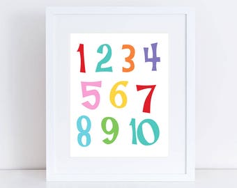 number art for kids - one to ten playroom decor or nursery art, numbers print, kids room decor, nursery wall art, counting, nursery numbers