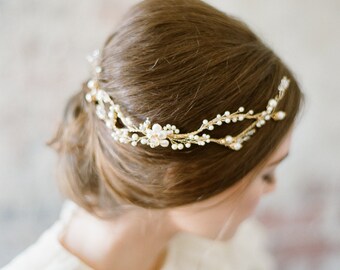 TANNITH Wedding Hair Vine, Bridal hair vine, gold vine headpiece, pearl headpiece, twig and vine bridal headpiece, wedding hair accessory