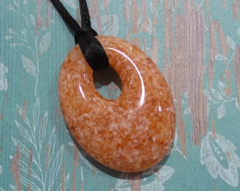 Oval Necklace, Brownish Orange Glass Pendant, Fused Glass Pendant, Autumn Donut Necklace, Ready to Ship, Fused Glass Jewelry - Harvest-6