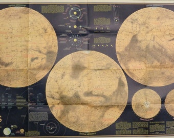 Folded Map Mars Astronomy Planet 1973 National Geographic 24" x 36"