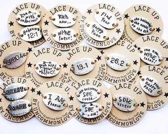 LACE UP Customizable sturdy but Lightweight Aluminum Shoe Tags for Runner, Trainer, Coach, Athlete, Personalized