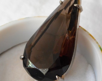 VINTAGE Teardrop Faceted Topaz Glass in Silver Costume Jewelry Pendant