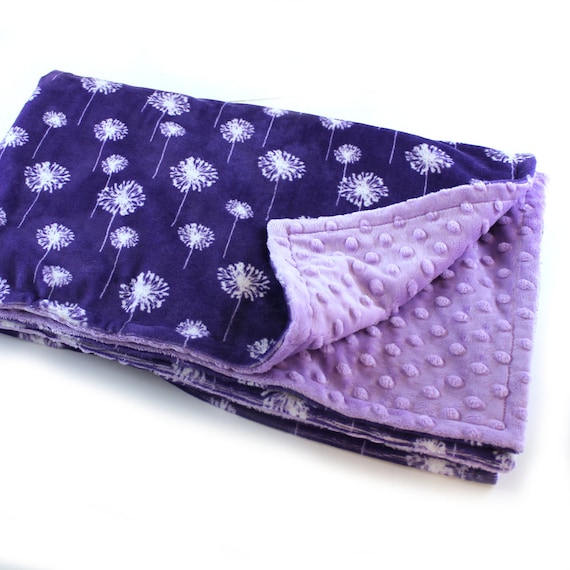 Floral Minky Adult Blanket, Personalized Blanket, Dandelions Blanket, Minky Throw, Purple Lilac Throw, Personalized Gift, Gift for Women
