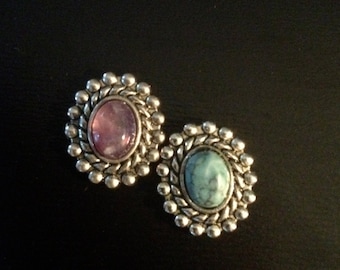 PAIR Purple or Blue Stone small round gauges plugs 0g - 8mm 00g - 10mm 7/16" - 11mm 1/2" - 12mm