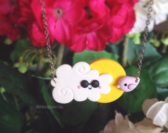 Partly Cloudy Necklace - handmade polymer clay jewelry
