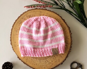 Baby Girl Knit Hat/Baby Girl Beanie/Pink & White Baby Hat/Newborn Beanie/Striped Baby Hat/Baby Girl Shower Gift/Photo prop/Soft Infant Hat