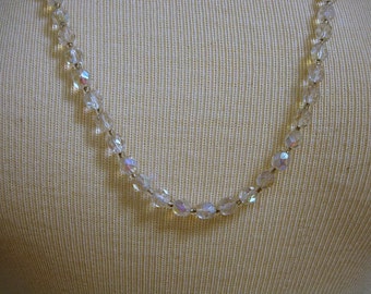 Vintage 1950's Aurora Borealis Glass Bead Necklace Jewelry