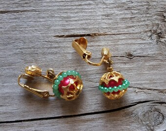 Vintage Christmas Ornament Dangle Earring-Christmas Ornament Clip Earring-Vintage Christmas Earring-Christmas Drop Earring-Free Shipping