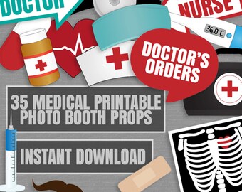 35 Medical Themed Party Photo Booth Props, Doctor props, love medical hospital party photobooth sign, nurse photobooth props, diy party prop