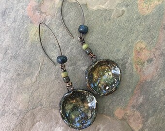 Rustic Boho Artisan Unusual Earrings, Ceramic Jewelry, OOAK Earrings, Bohemian Festival Jewelry, Eclectic Jewelry, SheFliesAgain