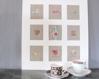 Table 9 cups and saucers embroidered