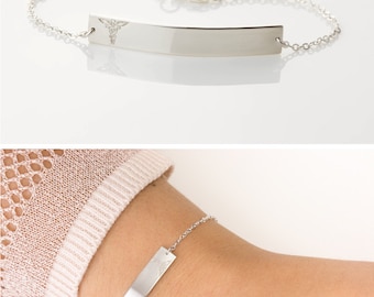 Simple Medical Alert Bracelet in Sterling Silver / Medical ID Bracelet Custom Personalized Large Bar ID Bracelet Layered+Long LB160_38_B_mb