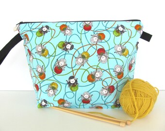 Sheep Knitting Bag, Crochet project bag, Knitting project bag, Zipper pouch yarn bag, Gift for Knitter