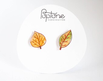 Fall Leaf Earrings, autumn earrings, mismatched leaf studs, autumn jewelry, fall leaves earrings