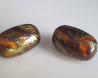 2 beads acrylic marble 27x16mm